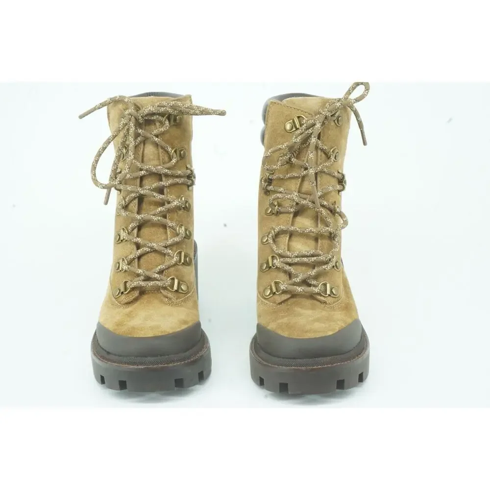 Tory Burch Suede Hiker High Heel Ankle Boots Size 7 Lug Logo $440 Lace Up